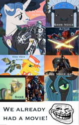 Size: 432x678 | Tagged: safe, carrot cake, chief thunderhooves, daring do, fancypants, queen chrysalis, changeling, changeling queen, bionicle, exploitable meme, hahli, lego, roodaka, same voice actor, tahu, toa matau, toa nuju, trollface