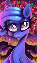 Size: 2074x3483 | Tagged: safe, artist:kaliptro, princess luna, alicorn, pony, floral head wreath, flower, solo