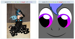 Size: 533x279 | Tagged: safe, queen chrysalis, oc, changeling, changeling queen, exploitable meme, juxtaposition, juxtaposition win, luciantheblaze, meta, twily face