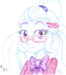 Size: 800x911 | Tagged: safe, artist:mayorlight, sugarcoat, equestria girls, friendship games, colored pencil drawing, looking at you, scrunchy face, solo, traditional art