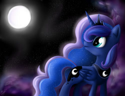 Size: 1024x788 | Tagged: safe, artist:b---k, princess luna, alicorn, pony, mist, moon, night, solo