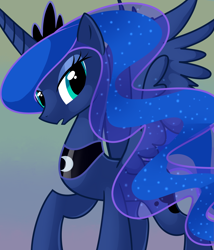 Size: 3000x3500 | Tagged: safe, artist:aaplepieeru, princess luna, alicorn, pony, female, gradient background, jewelry, looking at you, mare, open mouth, raised hoof, regalia, solo, standing