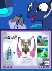 Size: 563x769 | Tagged: safe, princess luna, alicorn, pony, controller, doublade, exploitable meme, happy, honedge, meme, nintendo, obligatory pony, pokémon, pokémon x and y, sword, tv meme