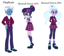 Size: 818x718 | Tagged: safe, pokey pierce, sci-twi, sugarcoat, twilight sparkle, equestria girls, friendship games, clothes, crystal prep academy uniform, duplicate, glasses, school uniform, shoes, simple background, slowed down, socks, white background