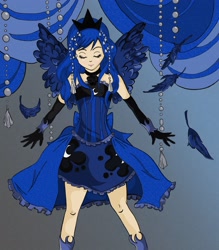 Size: 2588x2958 | Tagged: safe, artist:fullmetal-12, princess luna, human, clothes, dress, evening gloves, feather, humanized, light skin, solo, winged humanization
