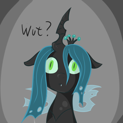 Size: 1600x1600 | Tagged: safe, artist:loopuleasa, queen chrysalis, changeling, changeling queen, bust, cute, cutealis, reaction image, solo, wat, wut face