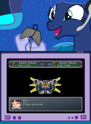 Size: 563x769 | Tagged: safe, princess luna, alicorn, pony, after war gundam x, exploitable meme, gundam, gundam double x, meme, obligatory pony, super robot wars, tv meme, twin satellite cannon