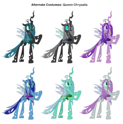 Size: 2842x2866 | Tagged: safe, artist:pika-robo, artist:sairoch, lyra heartstrings, minuette, princess cadance, queen chrysalis, twinkleshine, changeling, changeling queen, a canterlot wedding, alternate costumes, green changeling, hoof on chest, palette swap, purple changeling, recolor, simple background, transparent background, vector