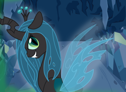 Size: 900x654 | Tagged: safe, artist:frostheartissiamese, queen chrysalis, changeling, changeling queen, female, smiling, solo