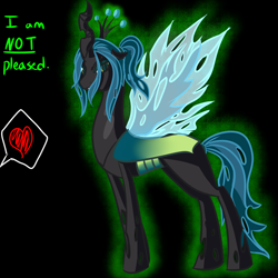 Size: 900x900 | Tagged: safe, artist:somethingstrange85, queen chrysalis, changeling, changeling queen, female, green eyes, horn, ponytail, solo