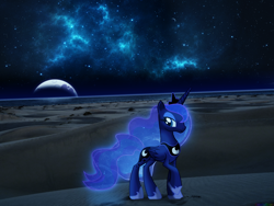 Size: 2560x1920 | Tagged: safe, artist:colorfulbrony, princess luna, beach, irl, moon, night, photo, ponies in real life, shadow, solo, space, vector