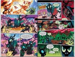 Size: 1241x941 | Tagged: safe, artist:andypriceart, idw, queen chrysalis, changeling, changeling queen, the return of queen chrysalis, spoiler:comic03, angry, changeling feeding, changeling officer, changeling slime, comic, cute citizens of wuvy-dovey land, fangs, hissing, innocent kitten, licking, licking lips, mommy chrissy, official comic, scared, shocked, tongue out, wovey dovey land, you know for kids