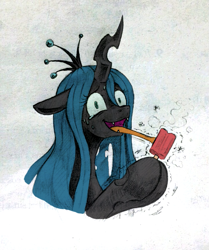 Size: 501x600 | Tagged: safe, artist:discommunicator, queen chrysalis, changeling, changeling queen, colored, ice cream, popsicle, solo