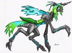 Size: 2086x1530 | Tagged: safe, artist:artistafrustrado, queen chrysalis, changeling, changeling queen, alternate design, female, skinny