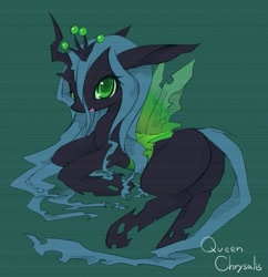 Size: 581x600 | Tagged: safe, artist:kolshica, queen chrysalis, changeling, changeling queen, bugbutt, butt, cute, cutealis, female, long ears, looking at you, looking back, open mouth, pixiv, plot, prone, smiling, solo