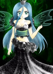 Size: 3000x4243 | Tagged: safe, artist:azzu-nyan, queen chrysalis, humanized, solo, winged humanization