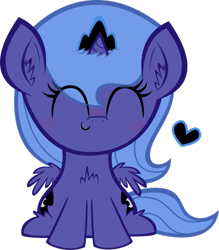 Size: 837x955 | Tagged: safe, artist:tellabart, princess luna, alicorn, pony, blushing, chest fluff, cute, eyes closed, filly, happy, heart, simple background, sitting, smiling, solo, transparent background, vector, woona