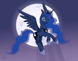 Size: 2556x2000 | Tagged: safe, artist:isegrim87, princess luna, alicorn, pony, bedroom eyes, flying, moon, solo