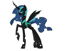 Size: 900x643 | Tagged: safe, artist:annehairball, nightmare moon, queen chrysalis, changeling, changeling queen, female, fusion, horn