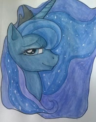 Size: 730x926 | Tagged: safe, artist:ecchichibi, princess luna, alicorn, pony, solo, traditional art, watercolor painting