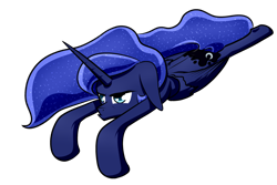 Size: 1024x683 | Tagged: safe, artist:northernsprint, princess luna, alicorn, pony, pouting, prone, simple background, solo