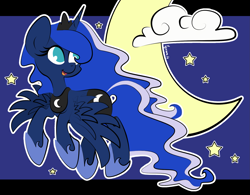 Size: 1919x1497 | Tagged: safe, artist:iguana14, princess luna, alicorn, pony, cloud, moon, solo, stars