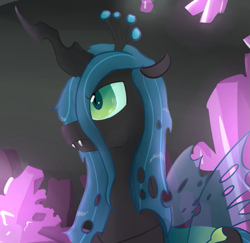 Size: 639x621 | Tagged: safe, artist:bonzoisawesome, queen chrysalis, changeling, changeling queen, crystal, female, horn, solo