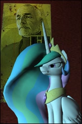 Size: 521x783 | Tagged: safe, artist:dbuilder, princess celestia, alicorn, pony, 3d, angry, dr. breen, gmod, opposed, poster