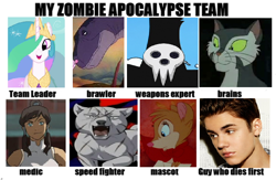 Size: 600x390 | Tagged: safe, princess celestia, alicorn, pony, justin bieber, korra, meme, op is a cuck, zombie apocalypse team