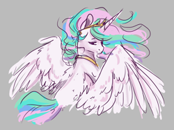 Size: 1212x912 | Tagged: safe, artist:amphoera, princess celestia, alicorn, pony, looking back, simple background, solo, spread wings