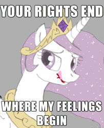 Size: 495x610 | Tagged: safe, princess celestia, alicorn, pony, down with molestia, drama, image macro, princess molestia