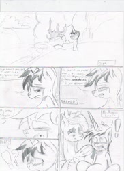 Size: 850x1170 | Tagged: safe, artist:digitaldomain123, artist:dripdropboom, princess luna, oc, oc:dripdrop, alicorn, pony, comic:sweet dreams, comic:sweet dreams part 1, blushing, comic, crying, meme, monochrome, sad, sketch, traditional art