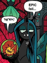 Size: 266x357 | Tagged: safe, edit, idw, queen chrysalis, changeling, changeling queen, the return of queen chrysalis, spoiler:comic03, comic, epic fail, funny, official comic