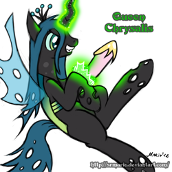 Size: 1500x1500 | Tagged: safe, queen chrysalis, changeling, changeling queen, character to character, female, green eyes, horn, solo, transformation