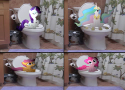 Size: 1600x1144 | Tagged: safe, artist:metalgriffen69, pinkie pie, princess celestia, rarity, scootaloo, but why, irl, photo, ponies in real life, potty, potty time, sitting, toilet, why