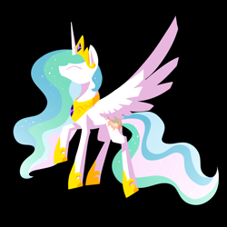 Size: 1250x1250 | Tagged: safe, artist:kimdragon321, princess celestia, alicorn, pony, crown, female, horn, mare, multicolored mane, multicolored tail, solo, white coat, white wings, wings