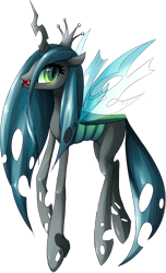 Size: 670x1099 | Tagged: safe, queen chrysalis, changeling, changeling queen, female, green eyes, horn, smiling, solo