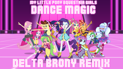 Size: 1920x1080 | Tagged: safe, artist:dashiemlpfim, artist:limedazzle, applejack, fluttershy, lemon zest, pinkie pie, rainbow dash, rarity, sci-twi, sour sweet, sugarcoat, sunny flare, sunset shimmer, twilight sparkle, dance magic, equestria girls, spoiler:eqg specials, clothes, converse, cute, delta brony, eyes closed, open mouth, ponied up, rapper dash, rapper pie, remix, shoes, wallpaper