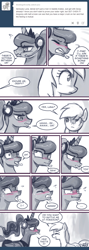 Size: 550x1546 | Tagged: safe, artist:johnjoseco, derpy hooves, princess luna, alicorn, pony, ..., :t, adorkable, ask princess molestia, blushing, comic, cute, dork, embarrassed, eyes closed, frown, gamer luna, gritted teeth, headset, nervous, open mouth, scrunchy face, shipping, sweat, tumblr, wavy mouth, wide eyes