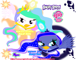 Size: 1004x796 | Tagged: safe, artist:meganlovesangrybirds, princess celestia, princess luna, alicorn, bird, pony, angry birds