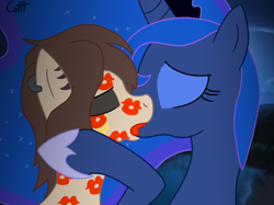 Size: 1078x807 | Tagged: safe, artist:digitaldomain123, artist:microdude87, artist:skunkdude13, princess luna, oc, alicorn, pony, canon x oc, digital art, kissing, lipstick, lipstick mouth, request, smothering