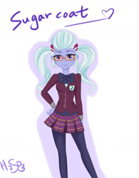 Size: 1000x1283 | Tagged: safe, artist:h2so366, sugarcoat, equestria girls, clothes, crystal prep academy uniform, female, glasses, looking at you, school uniform, skirt, solo