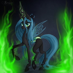 Size: 1024x1024 | Tagged: dead source, safe, artist:scebie, queen chrysalis, changeling, changeling queen, female, horn, solo