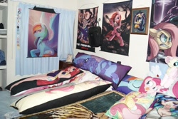 Size: 960x640 | Tagged: safe, fluttershy, octavia melody, pinkie pie, princess luna, rainbow dash, human, bedroom, body pillow, humanized, irl, photo, poster, swag