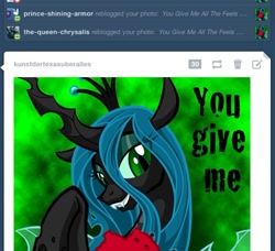 Size: 500x455 | Tagged: safe, artist:texasuberalles, queen chrysalis, shining armor, changeling, changeling queen, pony, unicorn, female, male, shining chrysalis, shipping, straight, tumblr, tumblr screen cap