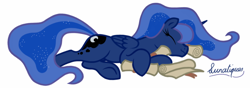 Size: 800x282 | Tagged: safe, artist:obamare, princess luna, alicorn, pony, female, horn, mare, sleeping, solo