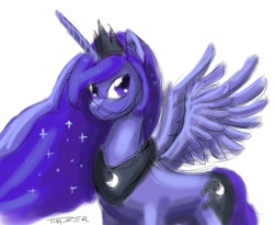 Size: 947x775 | Tagged: safe, artist:pluckyninja, princess luna, alicorn, pony, female, horn, mare, simple background, solo, white background