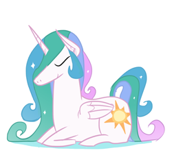 Size: 700x642 | Tagged: dead source, safe, artist:cassettepunk, princess celestia, alicorn, pony, eyes closed, prone, simple background, smiling, solo, white background