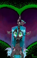 Size: 630x981 | Tagged: safe, artist:kaliptro, queen chrysalis, changeling, changeling queen, crying, cute, cutealis, heart, solo