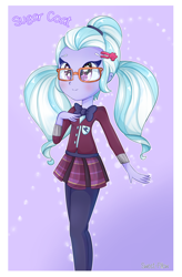 Size: 2300x3500 | Tagged: safe, artist:vixelzf, sugarcoat, equestria girls, friendship games, clothes, crystal prep academy, crystal prep academy uniform, crystal prep shadowbolts, cute, glasses, leggings, necktie, pantyhose, pigtails, pleated skirt, school uniform, simple background, skirt, smiling, solo, sugarcute